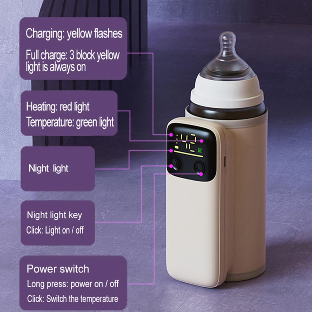 Rechargeable Portable Bottle Warmer with Fast Charging Cordless Milk Warmer with Temperature Control